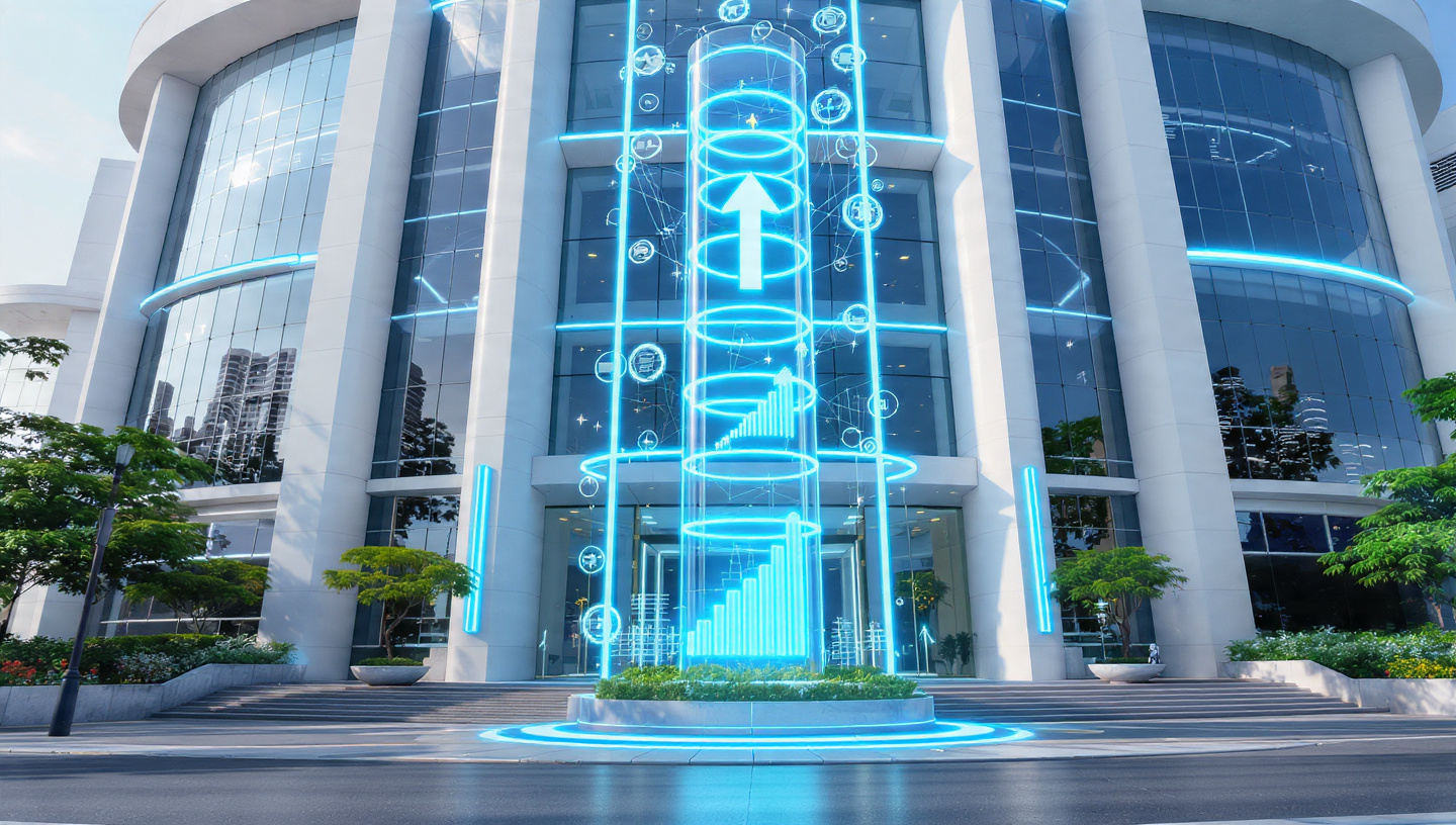 A workspace with cash, laptop, and financial graph showing investment analysis.